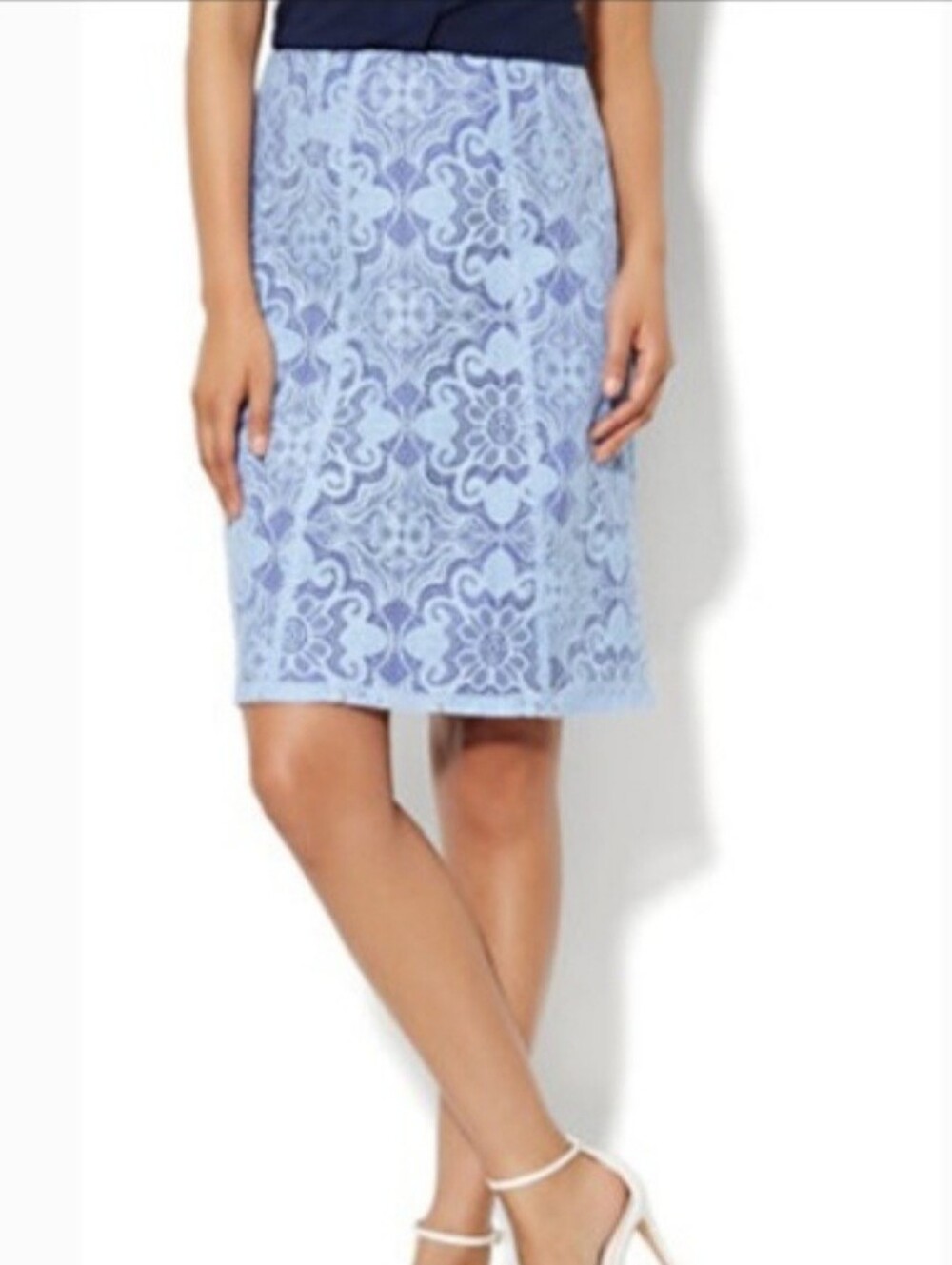 ​New York & Company Periwinkle Blue Lace Overlay A-Line Skirt Size 10